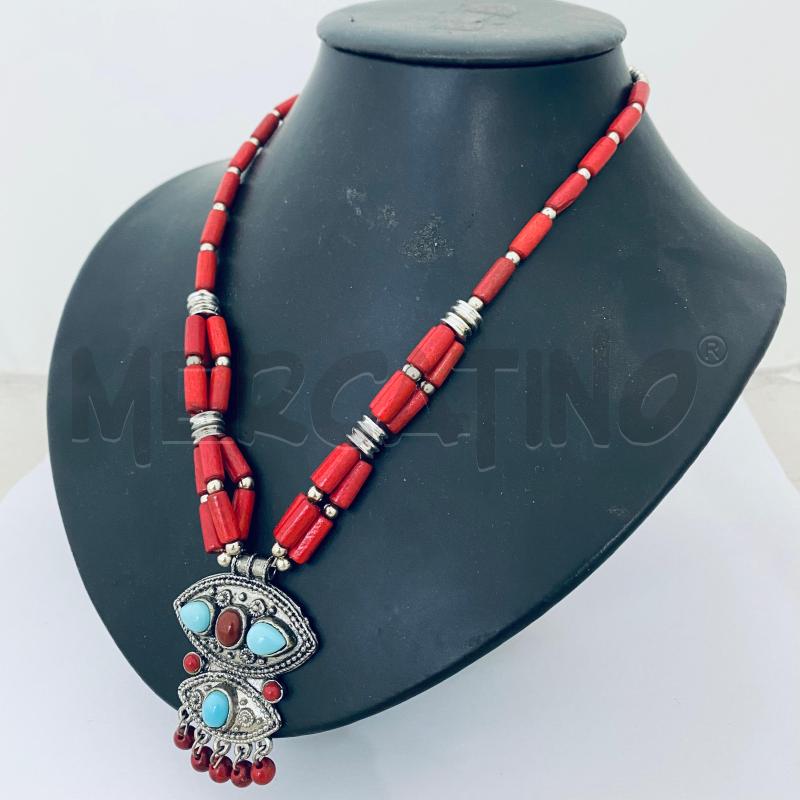 COLLANA PIETRINE ROSSE CENTRALE TURCHESE | Mercatino dell'Usato Lago patria - giugliano in c. 2