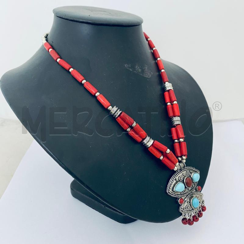 COLLANA PIETRINE ROSSE CENTRALE TURCHESE | Mercatino dell'Usato Lago patria - giugliano in c. 3