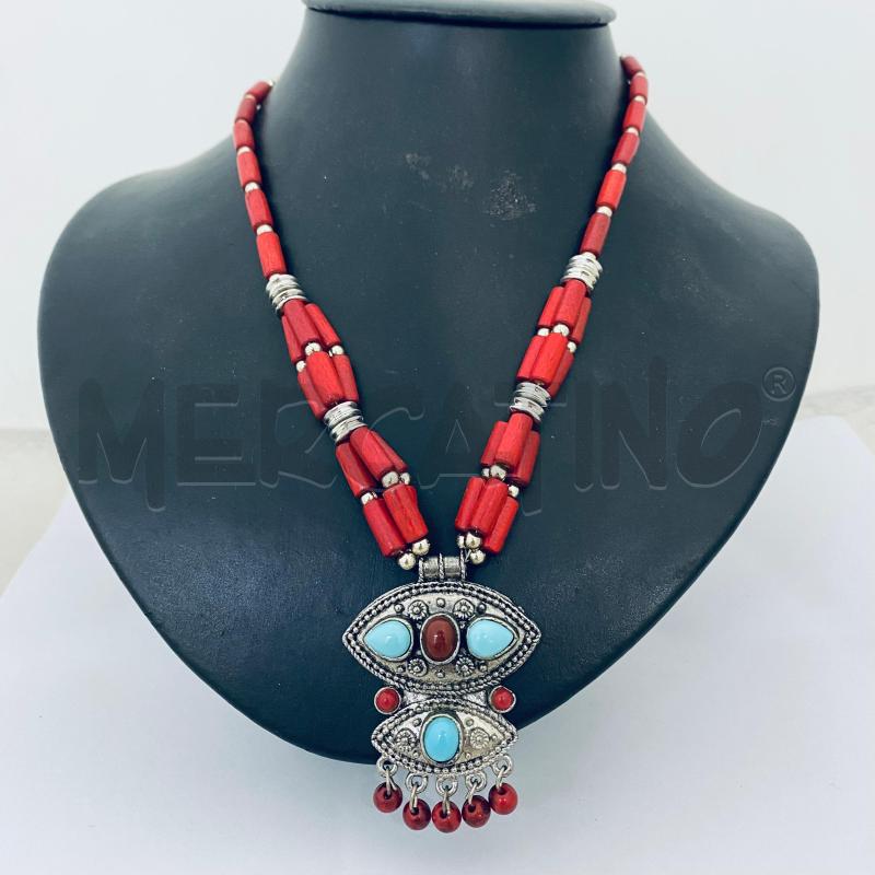 COLLANA PIETRINE ROSSE CENTRALE TURCHESE | Mercatino dell'Usato Lago patria - giugliano in c. 5
