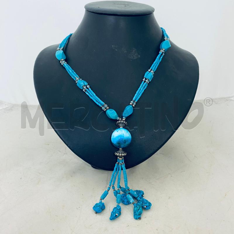 COLLANA TURCHESE MULTIFILO PIETRA PALLA CENTRALE | Mercatino dell'Usato Lago patria - giugliano in c. 1
