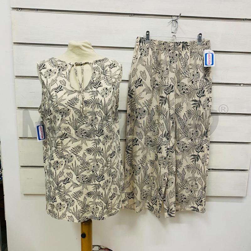 COMPLETO DONNA BELOVED BEIGE FOGLIE NERE CANOTTA.PANTALONE | Mercatino dell'Usato Lago patria - giugliano in c. 1