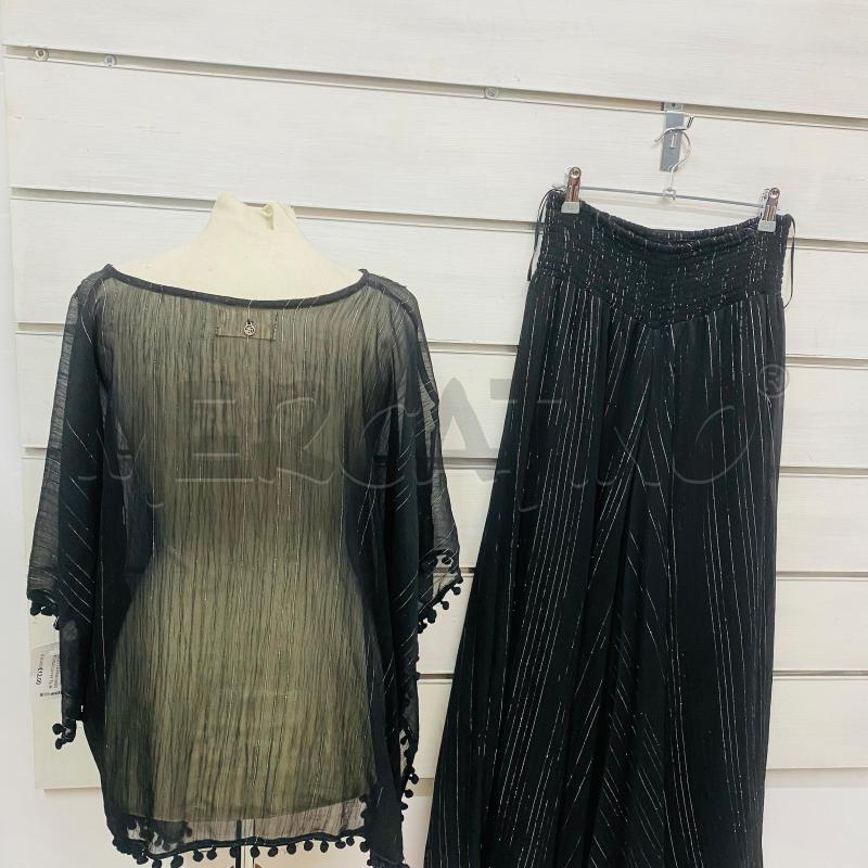 COMPLETO DONNA CAMOMILLA CASACCA + PANTALONE  NERO RIGA LUREX | Mercatino dell'Usato Lago patria - giugliano in c. 5