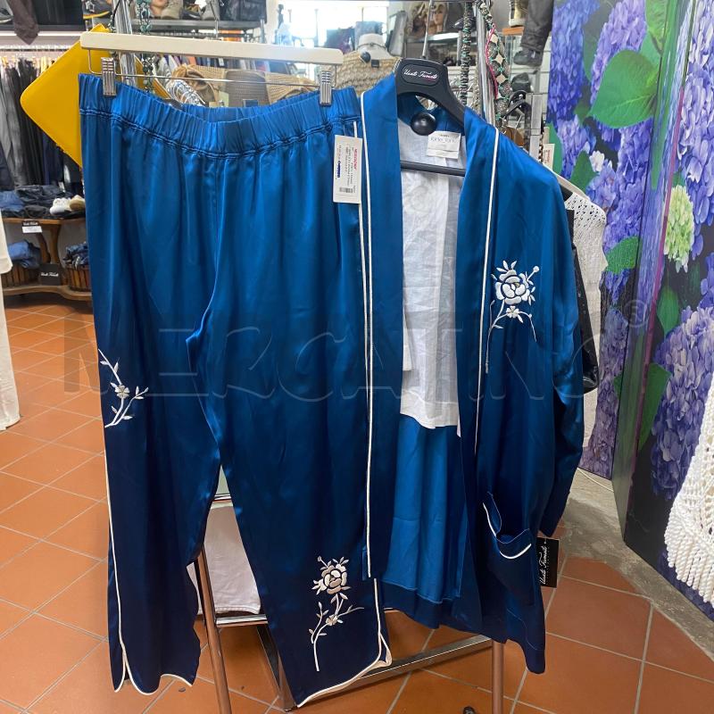 COMPLETO DONNA ETHNIC CHIC GIACCA E PANTALONE PETROLIO RICAMO RETRO | Mercatino dell'Usato Lago patria - giugliano in c. 5