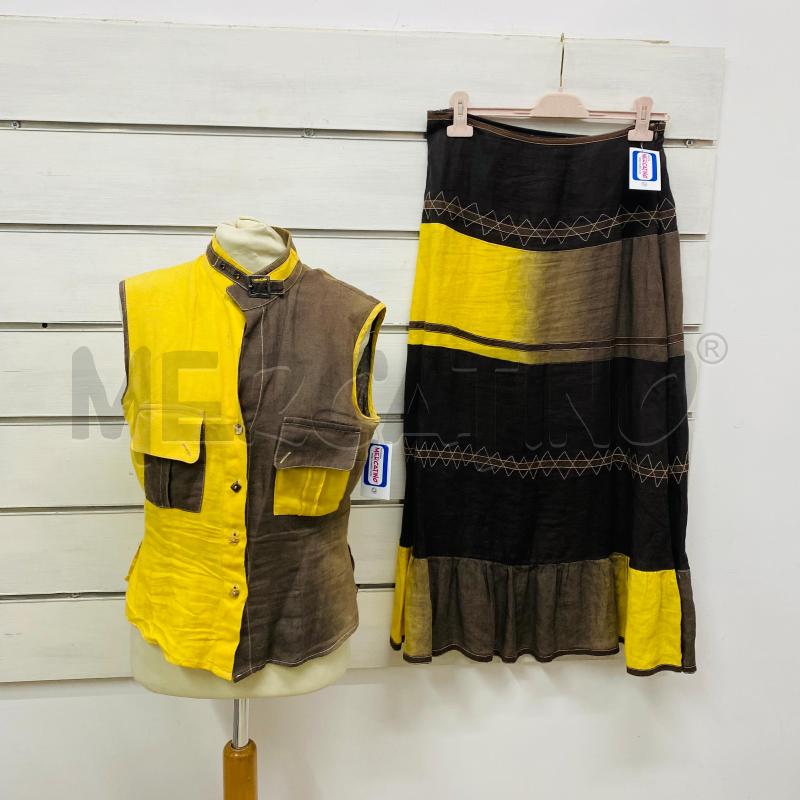 COMPLETO DONNA SFIZIO CAMICIA + PANTALONE LINO 100% GIALLO MARRONE | Mercatino dell'Usato Lago patria - giugliano in c. 1