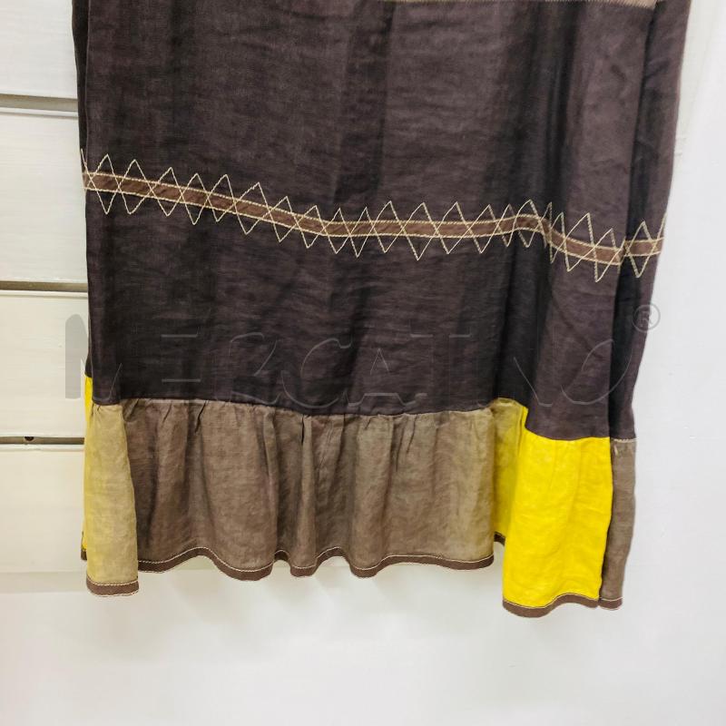 COMPLETO DONNA SFIZIO CAMICIA + PANTALONE LINO 100% GIALLO MARRONE | Mercatino dell'Usato Lago patria - giugliano in c. 5