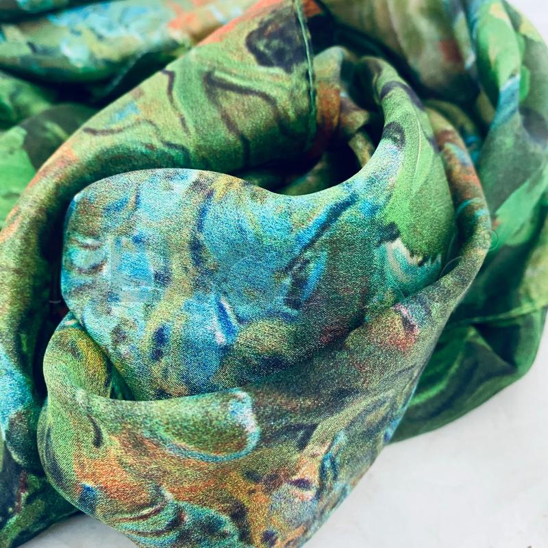 FOULARD SETA SETA 100% VERDE FIORI ARANCIO AZZURRO | Mercatino dell'Usato Lago patria - giugliano in c. 2