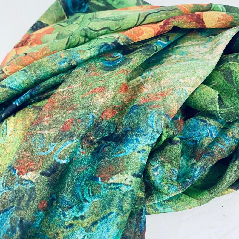 FOULARD SETA SETA 100% VERDE FIORI ARANCIO AZZURRO | Mercatino dell'Usato Lago patria - giugliano in c. 3