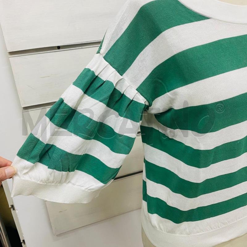 MAGLIA DONNA MALO RIGA VERDE BIANCA TRICOT | Mercatino dell'Usato Lago patria - giugliano in c. 3
