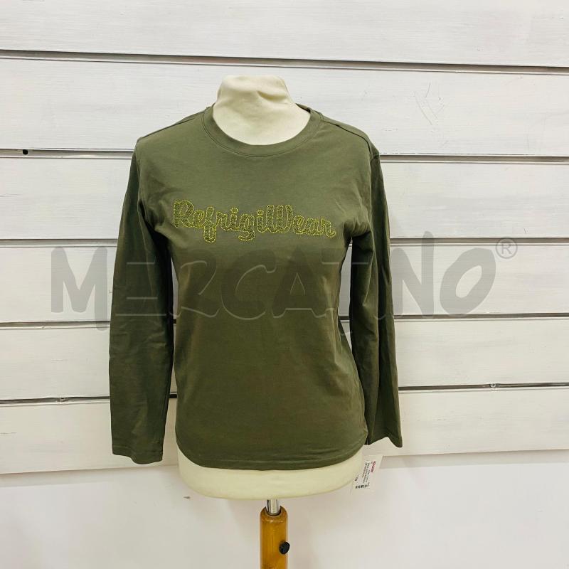 MAGLIA DONNA REFRIGIWEAR VERDE MILITARE SCRITTA INPUNTURE GIALLE | Mercatino dell'Usato Lago patria - giugliano in c. 1