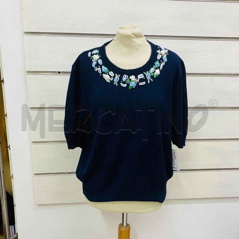 MAGLIA DONNA TRICOT ROBERTO BALESTRA BLU FIORELLINI SCOLLO | Mercatino dell'Usato Lago patria - giugliano in c. 1