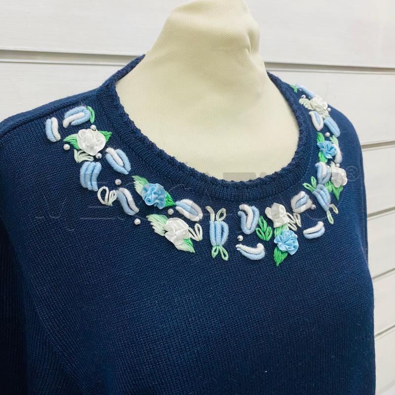 MAGLIA DONNA TRICOT ROBERTO BALESTRA BLU FIORELLINI SCOLLO | Mercatino dell'Usato Lago patria - giugliano in c. 2