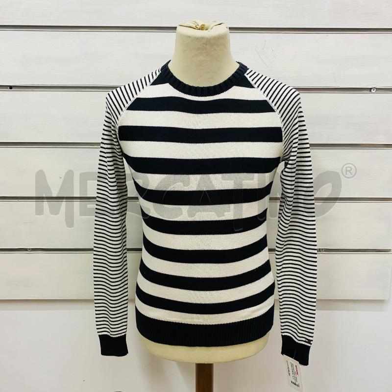 MAGLIONE UOMO TOMMY HILFIGER RIGHE BLU PANNA  | Mercatino dell'Usato Lago patria - giugliano in c. 1