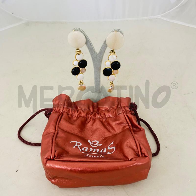 ORECCHINI RAMAS CLIPS CON PIETRE NERE BIANCHE ROSA  | Mercatino dell'Usato Lago patria - giugliano in c. 1
