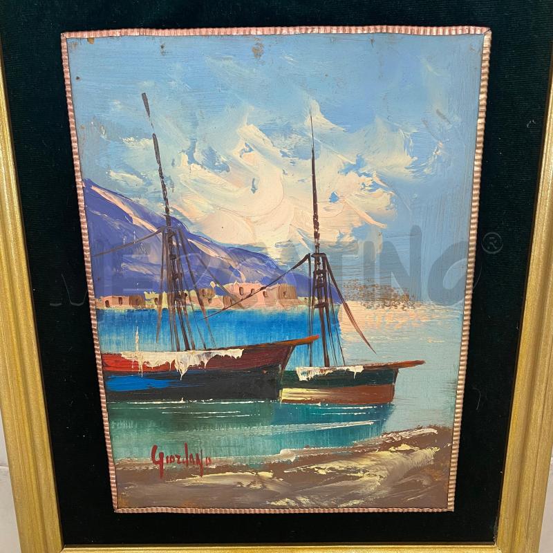 QUADRO CORNICE DORATA GIORDANO RAPRRESENBTAZIONE BARCHE | Mercatino dell'Usato Lago patria - giugliano in c. 4