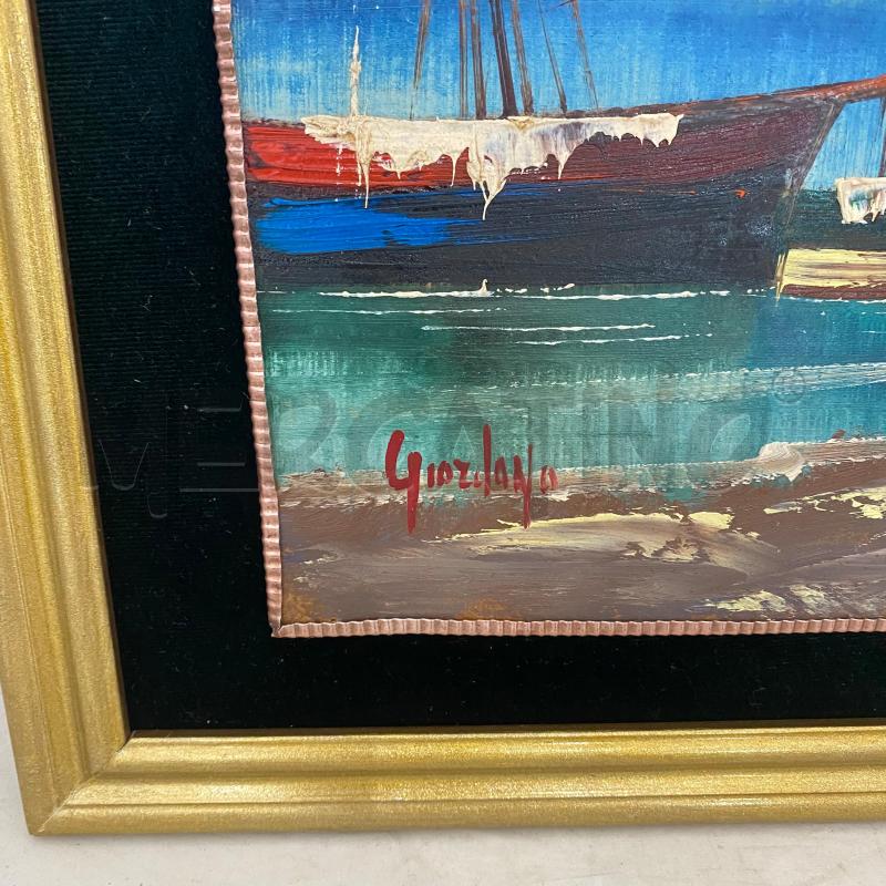 QUADRO CORNICE DORATA GIORDANO RAPRRESENBTAZIONE BARCHE | Mercatino dell'Usato Lago patria - giugliano in c. 5