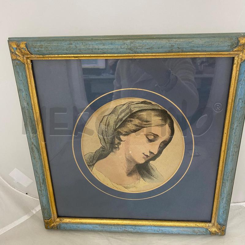 QUADRO RITRATTO DELLA VERGINE 1870CIRCA  CORNICE AZZURRA | Mercatino dell'Usato Lago patria - giugliano in c. 1