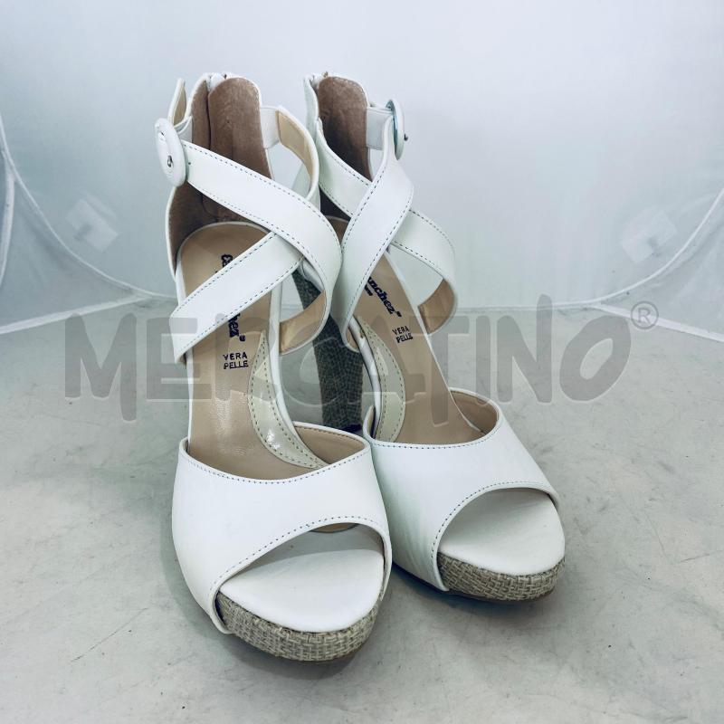 SANDALI DONNA CARLA SARCHEZ PELLE PANNA TACCO PAGLIA FIBIA TONDA | Mercatino dell'Usato Lago patria - giugliano in c. 1