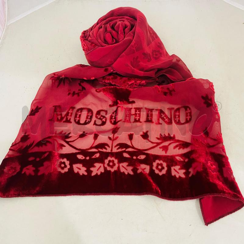 SCIARPA DONNA MOSCHINO SCARTELLINATA VELLUTO DISEGNI NATALIZI ROSSA | Mercatino dell'Usato Lago patria - giugliano in c. 1