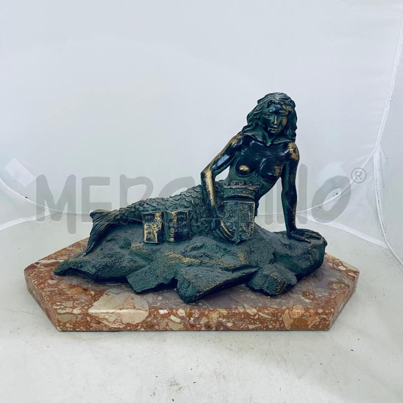SCULTURA SIRENA METALLO DORATO SU BASE MARMO FIRMA VINCENZI | Mercatino dell'Usato Lago patria - giugliano in c. 1