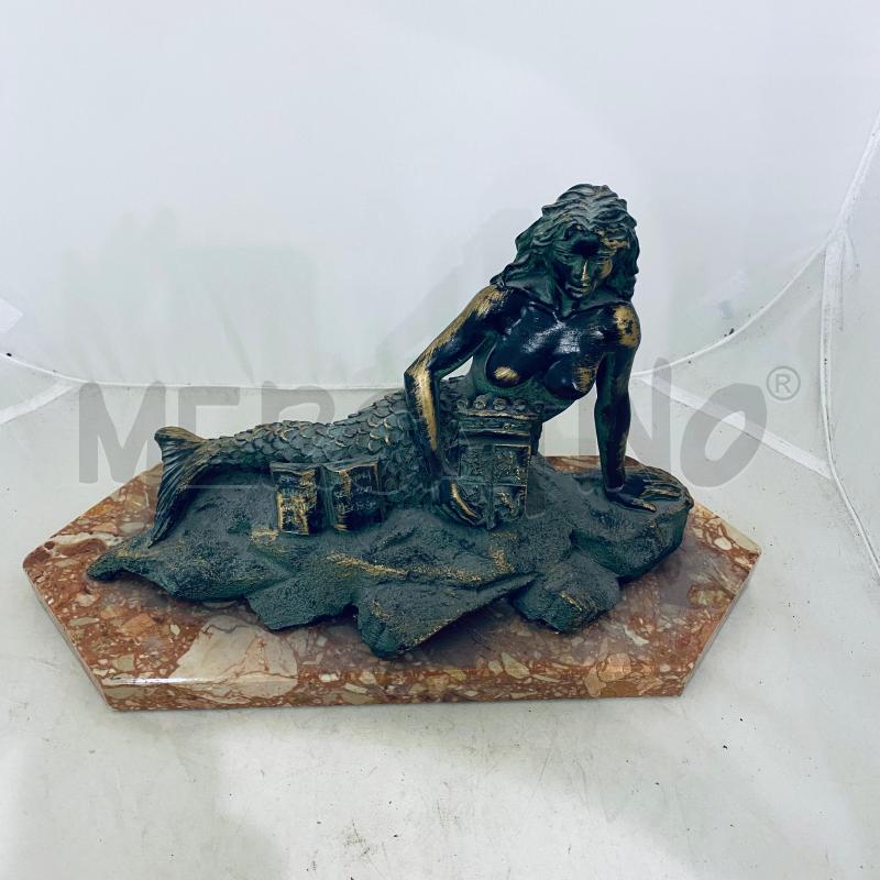 SCULTURA SIRENA METALLO DORATO SU BASE MARMO FIRMA VINCENZI | Mercatino dell'Usato Lago patria - giugliano in c. 2