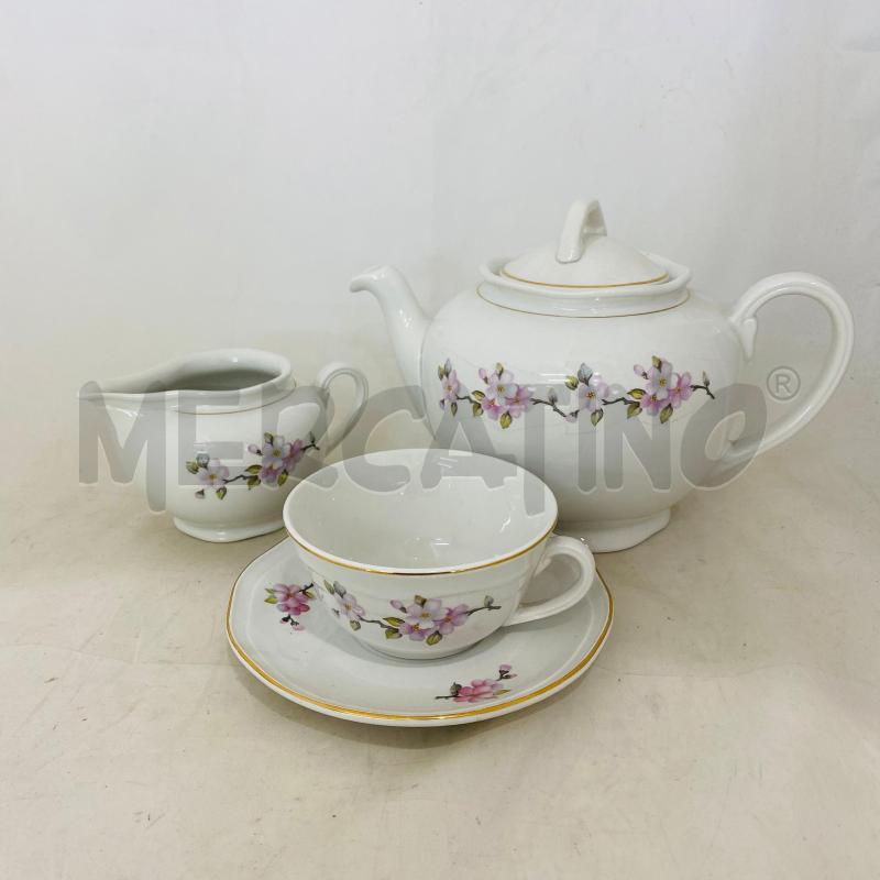 TAZZE PZ. 6 SOCIETA CERAMICA LAVENO BIANCA FIORI COLORATI + TEIERA + LATTIERA | Mercatino dell'Usato Lago patria - giugliano in c. 1