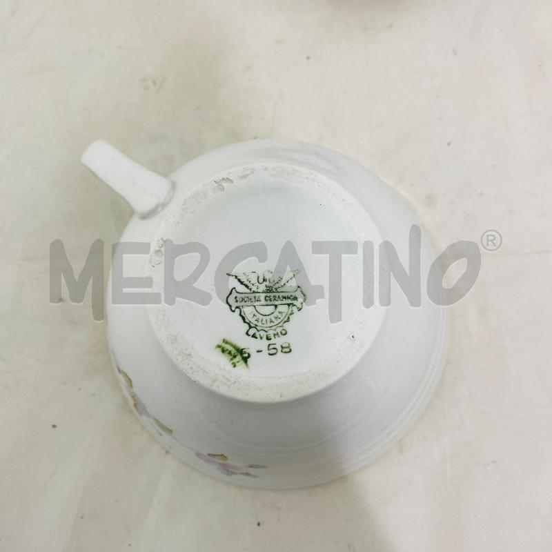 TAZZE PZ. 6 SOCIETA CERAMICA LAVENO BIANCA FIORI COLORATI + TEIERA + LATTIERA | Mercatino dell'Usato Lago patria - giugliano in c. 4