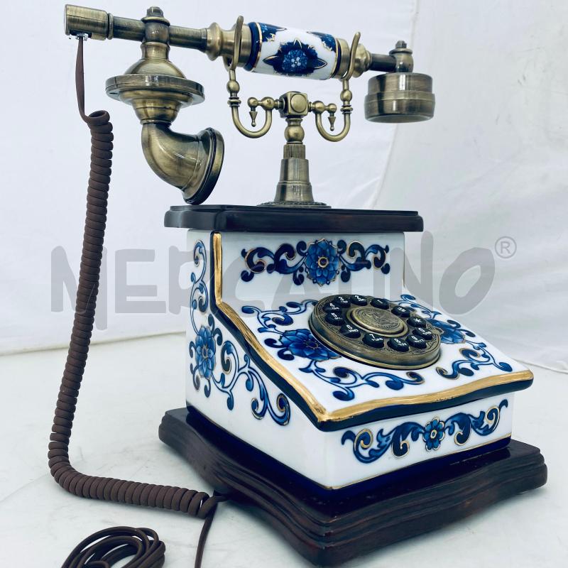 TELEFONO CERAMICA BLU DETTAGLI DORATI  | Mercatino dell'Usato Lago patria - giugliano in c. 3