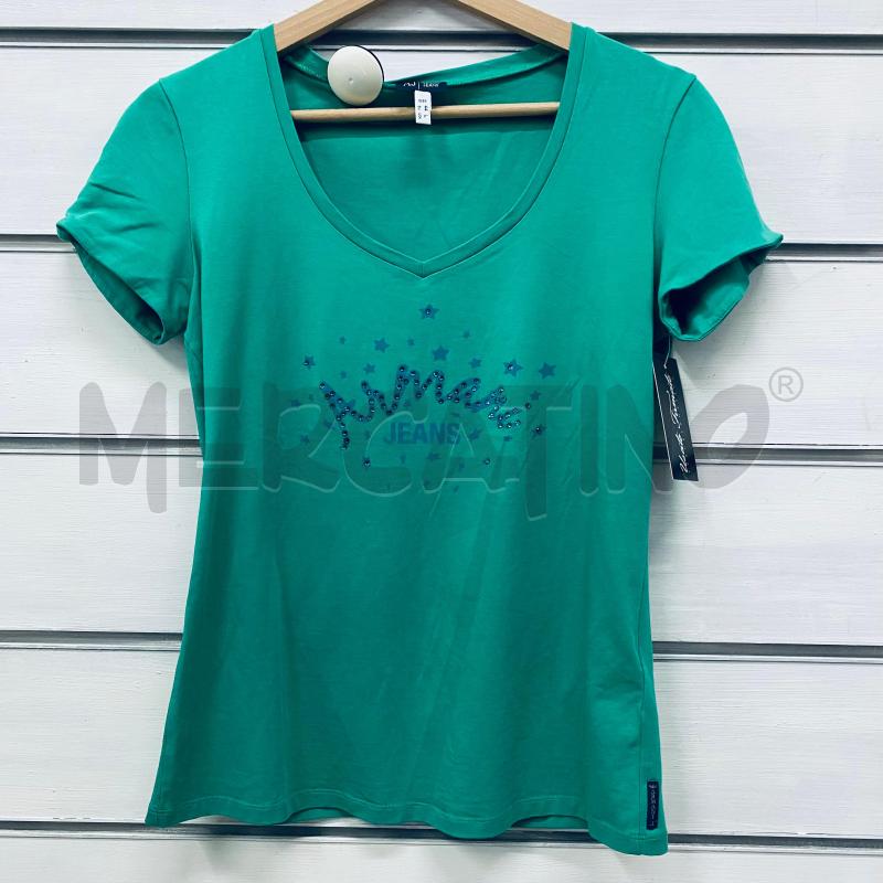 T SHIRT DONNA ARMANI JEANS VERDE SCRITTA STRASS BLU | Mercatino dell'Usato Lago patria - giugliano in c. 1