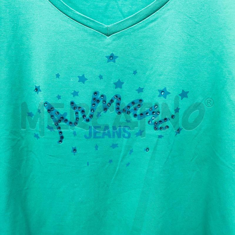 T SHIRT DONNA ARMANI JEANS VERDE SCRITTA STRASS BLU | Mercatino dell'Usato Lago patria - giugliano in c. 4