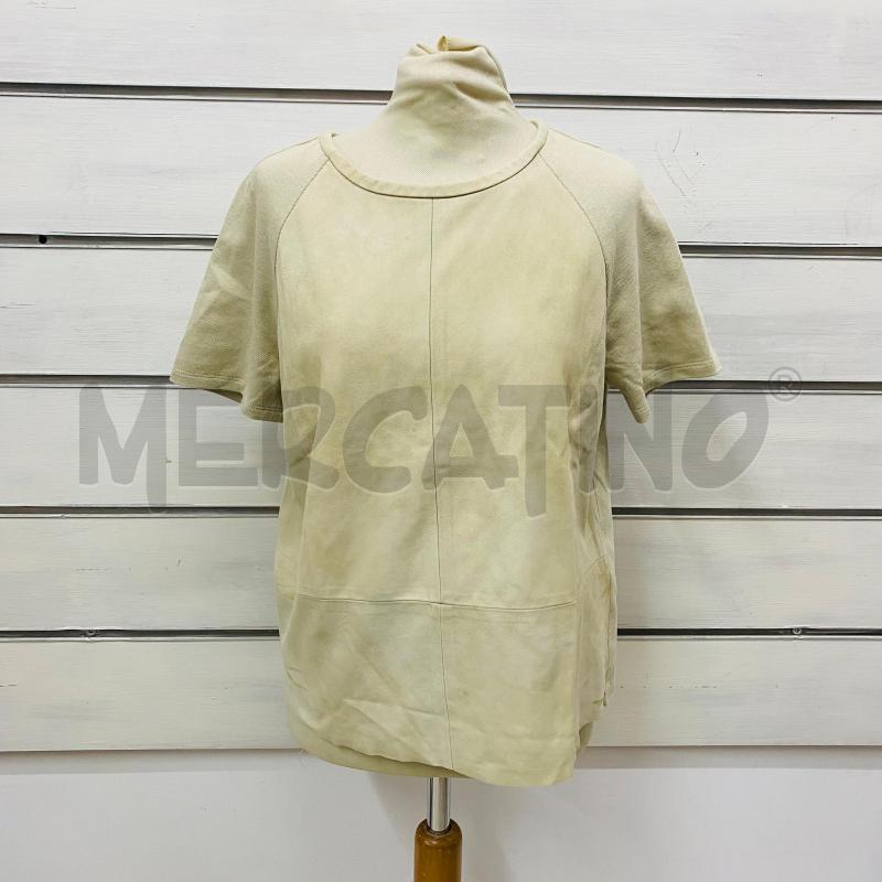 T SHIRT DONNA FALCONERI BEIGE PARTI IN PELLE MOBIDA E COTONE A COSTINE  | Mercatino dell'Usato Lago patria - giugliano in c. 1