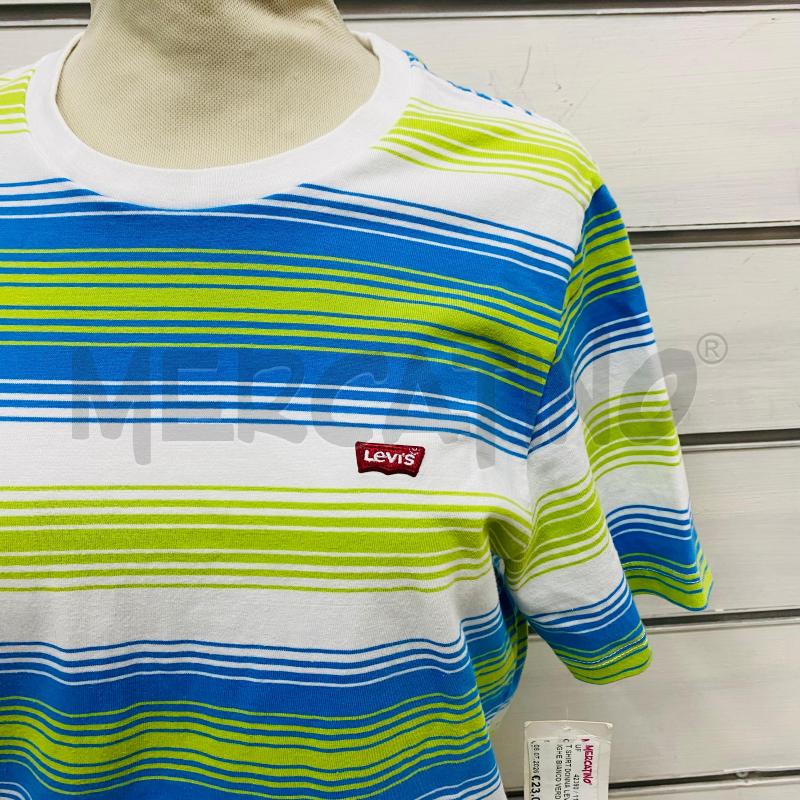 T SHIRT DONNA LEVIS RIGHE BIANCO VERDE AZZURRO | Mercatino dell'Usato Lago patria - giugliano in c. 2