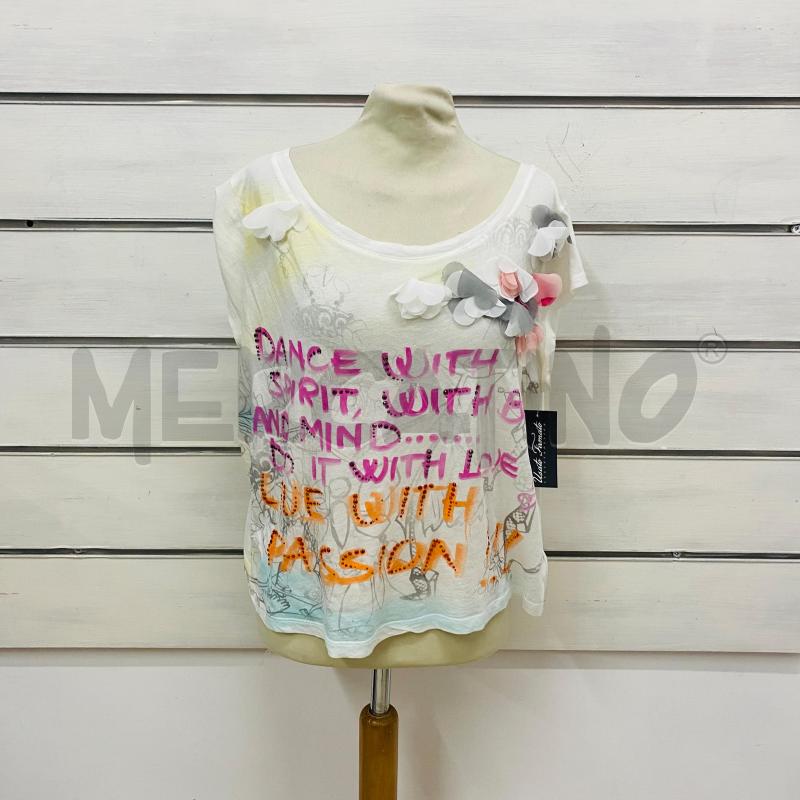 T SHIRT DONNA PATRIZIA PEPE BIANCA FIORI ROSA GRIGI  | Mercatino dell'Usato Lago patria - giugliano in c. 1