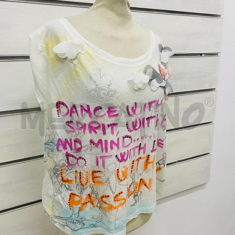 T SHIRT DONNA PATRIZIA PEPE BIANCA FIORI ROSA GRIGI  | Mercatino dell'Usato Lago patria - giugliano in c. 2