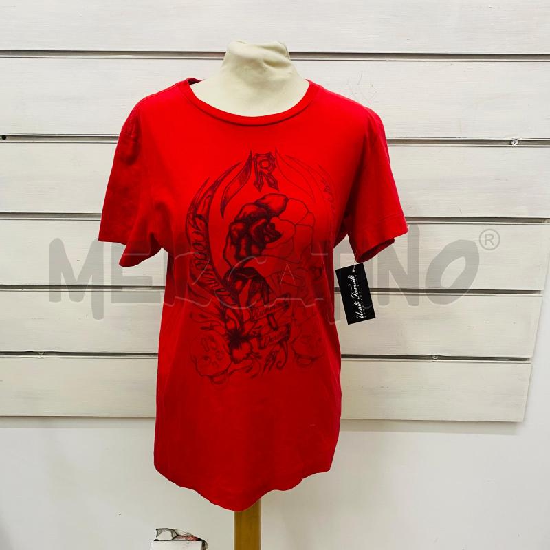 T SHIRT DONNA RICHMOND ROSSA CON ROSA DISEGNO NERO  | Mercatino dell'Usato Lago patria - giugliano in c. 1