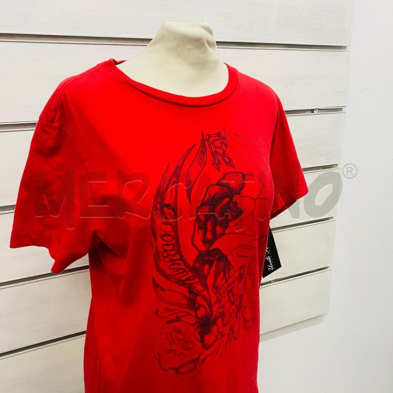 T SHIRT DONNA RICHMOND ROSSA CON ROSA DISEGNO NERO  | Mercatino dell'Usato Lago patria - giugliano in c. 2