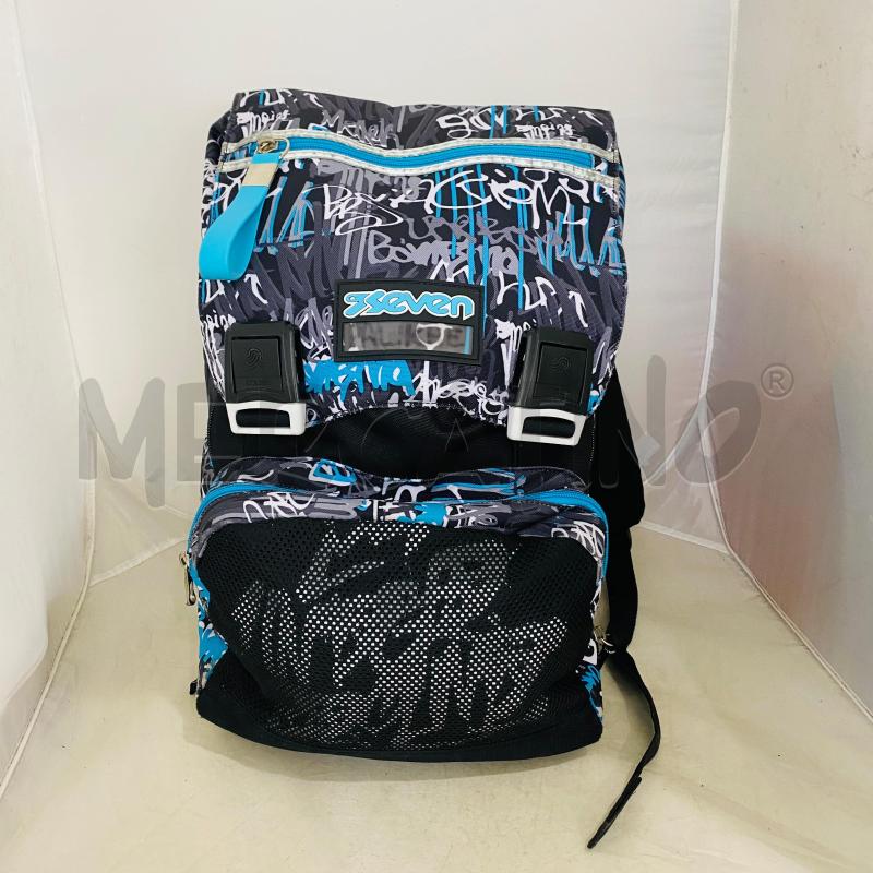 ZAINO SCUOLA SEVEN NERO SCRITTE PROFILO AZZURRO | Mercatino dell'Usato Lago patria - giugliano in c. 1