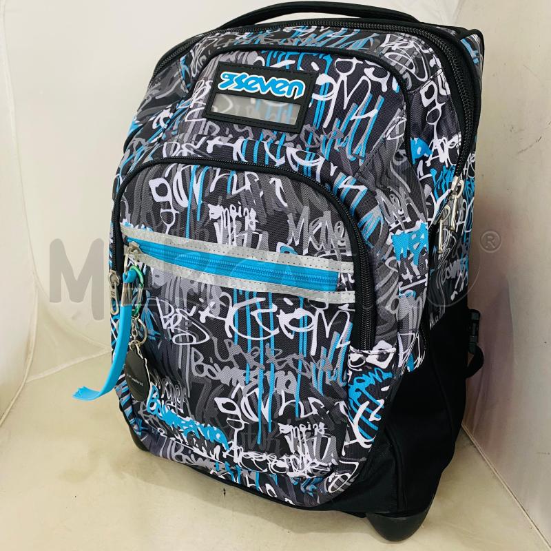 ZAINO SCUOLA SEVEN NERO SCRITTE PROFILO AZZURRO ROTELLE SOTTO | Mercatino dell'Usato Lago patria - giugliano in c. 4