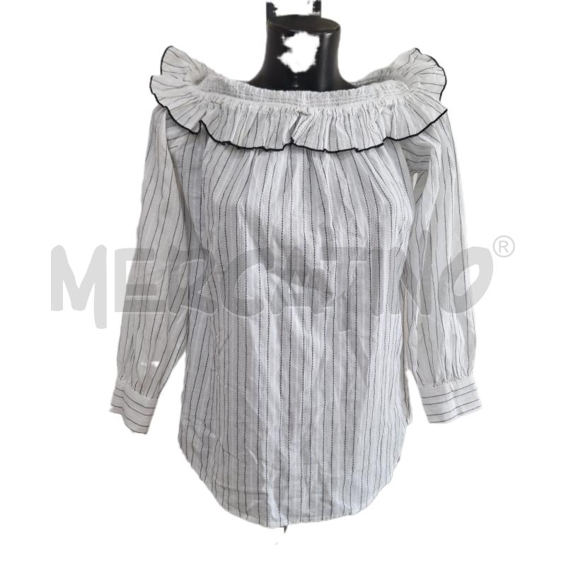 BLUSA DONNA PINKOP BIANCO NERO RIGHE SCOLLO | Mercatino dell'Usato Ottaviano 1