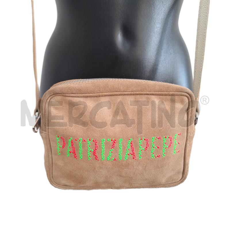 BORSETTA DONNA PATRIZIA PEPE BEIGE SCRITTA VERDE ROSA | Mercatino dell'Usato Ottaviano 1