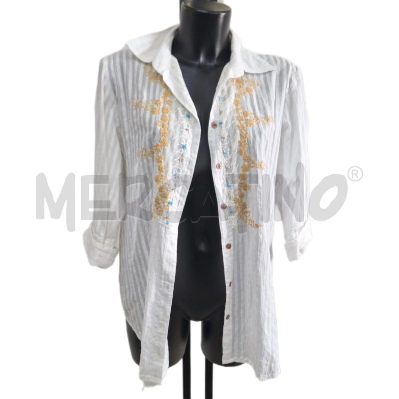 CAMICIA DONNA ANTICA SARTORIA BIANCO RIGHE APPLICAZIONI | Mercatino dell'Usato Ottaviano 1