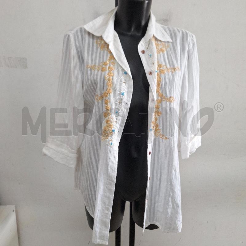 CAMICIA DONNA ANTICA SARTORIA BIANCO RIGHE APPLICAZIONI | Mercatino dell'Usato Ottaviano 2