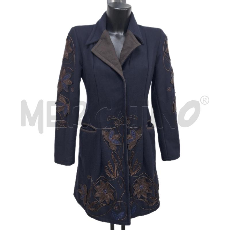 CAPPOTTO DONNA PATRIZIA SUZZI BLU RICAMO MARRONE FIORI | Mercatino dell'Usato Ottaviano 1