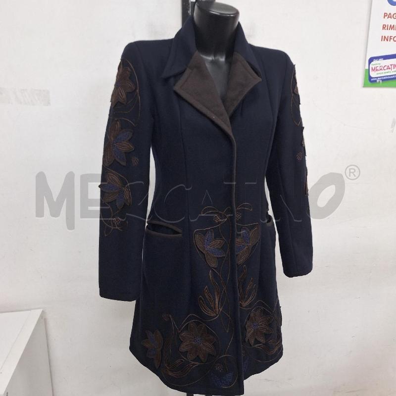 CAPPOTTO DONNA PATRIZIA SUZZI BLU RICAMO MARRONE FIORI | Mercatino dell'Usato Ottaviano 4