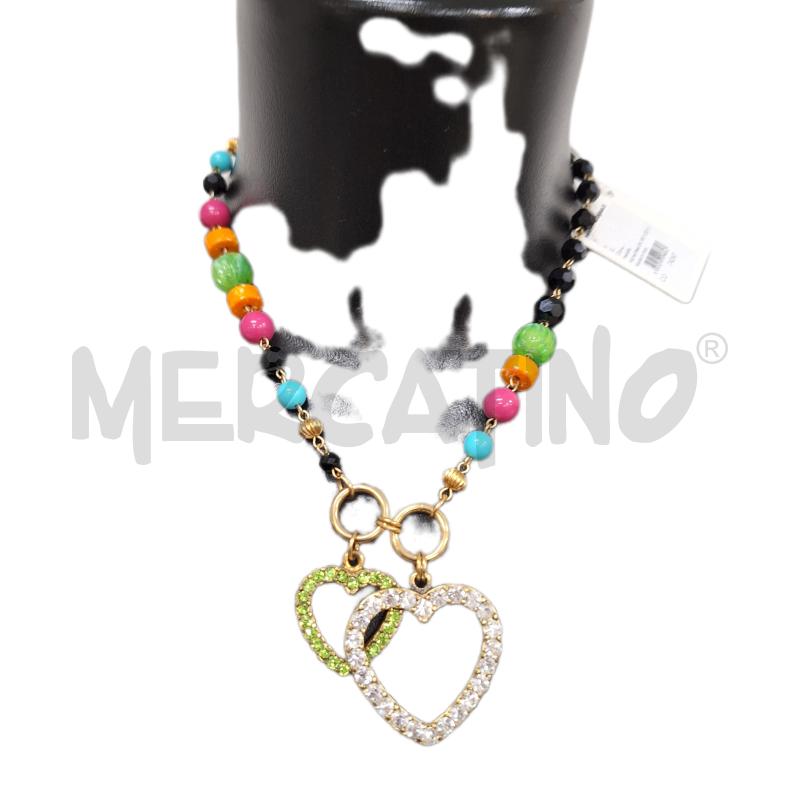 COLLANA DOLMAN BIJOUX PERLINE COLORATE CUORE STRASS NUOVA | Mercatino dell'Usato Ottaviano 1