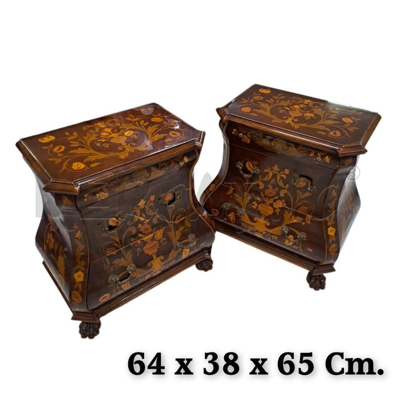 COMODINI COPPIA LEGNO OLANDESE INTARSIO FLOREALE  | Mercatino dell'Usato Ottaviano 1