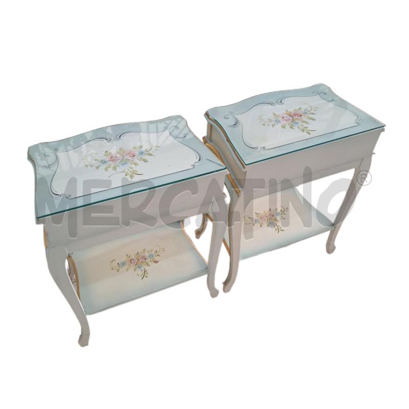 COMODINI COPPIA STILE VENEZIANO BIANCO CELESTE FIORI PIANO VETRO | Mercatino dell'Usato Ottaviano 3