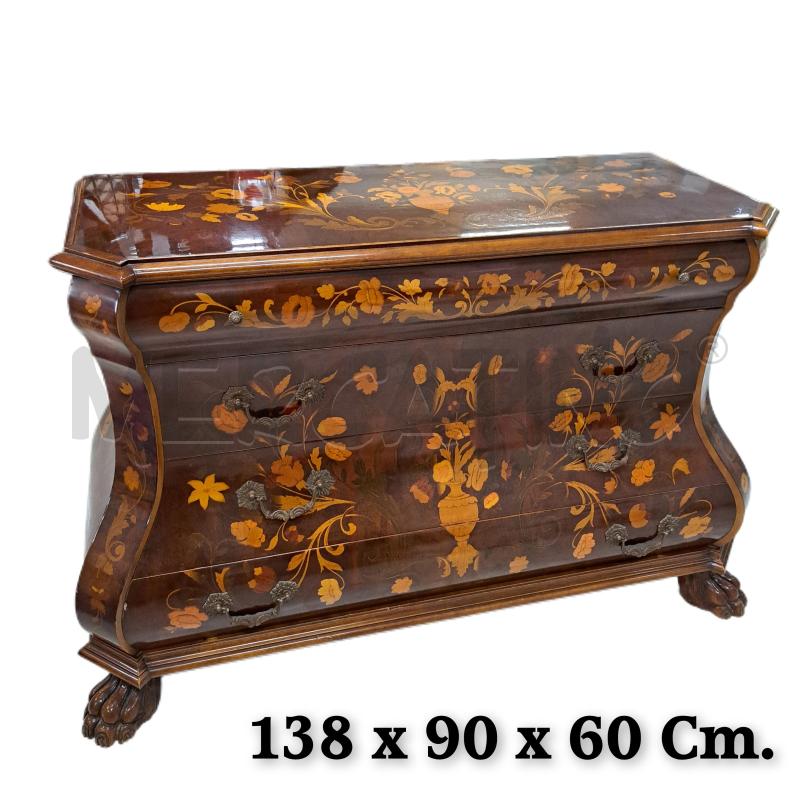 COMO' CASSETTONE LEGNO INTERSIATO OLANDESE FLOREALE  | Mercatino dell'Usato Ottaviano 1