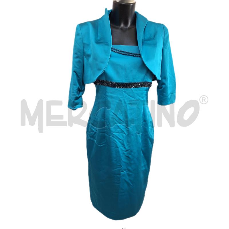 COMPLETO DONNA D'ANDREA AZZURRO PERLINE NERE GIACCA VESTITO | Mercatino dell'Usato Ottaviano 1