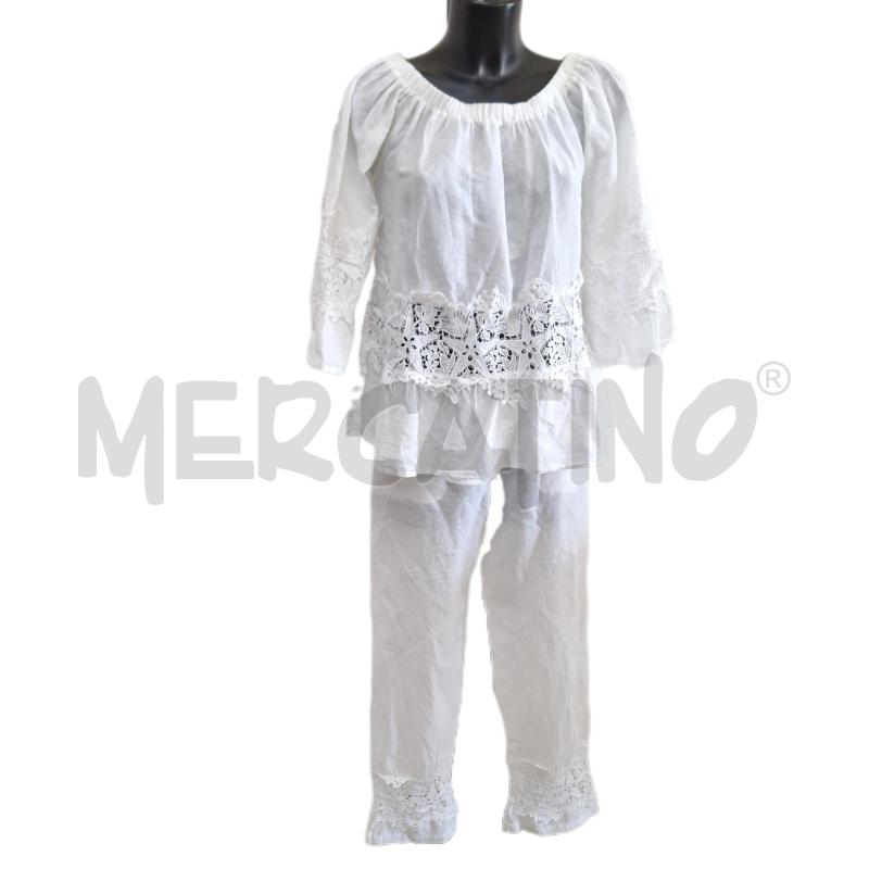 COMPLETO DONNA PANAJI BIANCO MERLETTO BLUSA PANTALONE | Mercatino dell'Usato Ottaviano 1