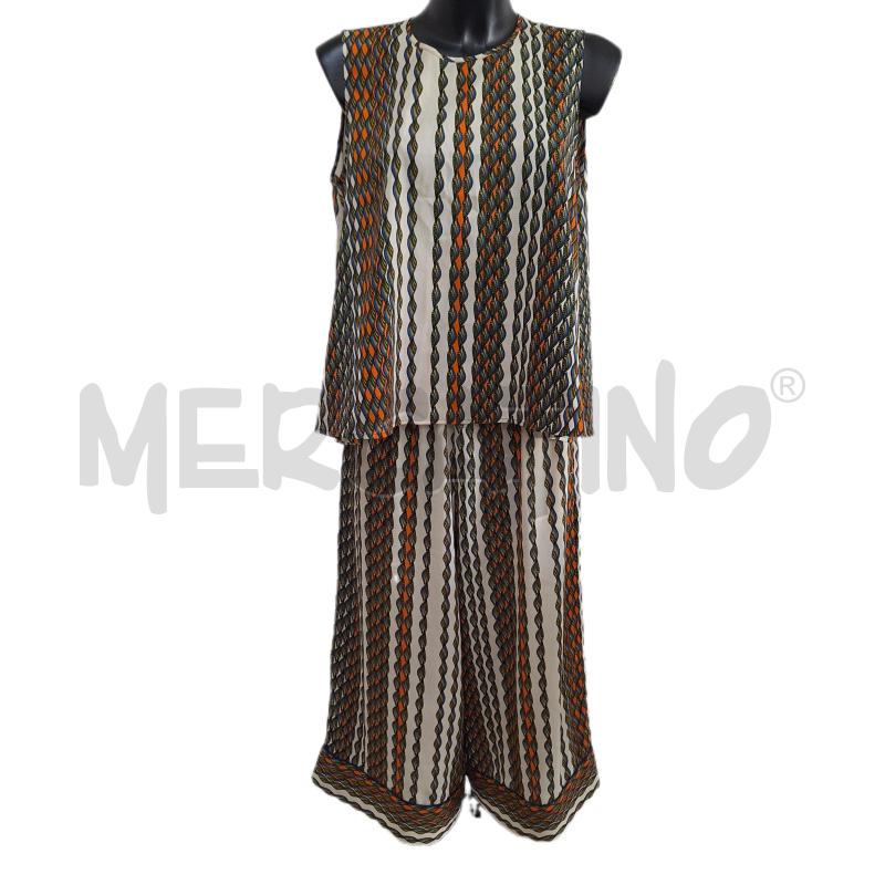 COMPLETO DONNA SISLEY FANTASIA ARANCIONE BEIGE BLU TOP PANTALONE | Mercatino dell'Usato Ottaviano 1